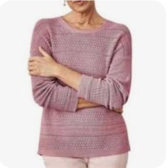 J. Jill Mauve Pink Open Weave Crochet Long Sleeve Knit Sweater MP - Picture 2 of 7